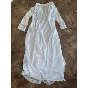Rikki New York Vintage Blue Lace 2 Piece Long Sleeve Robe & Nightgown Medium